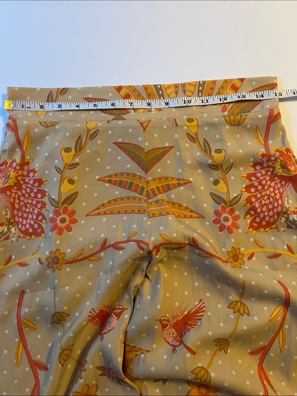 Rose & Olive Beige Floral Wide-Leg Pants Coral Mustard Print Size M EUC Boho - Picture 6 of 10